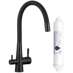 Laveo - Riveco - dřezová baterie stojánková s elastickým ramenem + filtr, černá (BRIBB68D)