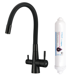 Laveo - Riveco - dřezová baterie stojánková s elastickým ramenem + filtr, černá (BRIBB68D)