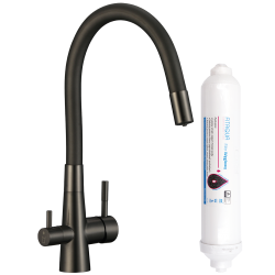 Laveo - Riveco  - dřezová baterie stojánková s elastickým ramenem + filtr, grafit (BRIB968D)