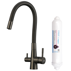 Laveo - Riveco  - dřezová baterie stojánková s elastickým ramenem + filtr, grafit (BRIB968D)