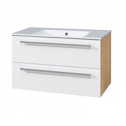 MEREO - Bino, koupelnová skříňka s keramickým umyvadlem 101 cm, bílá/dub (CN672)