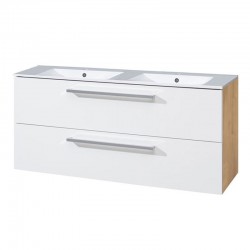MEREO - Bino, koupelnová skříňka s keramickým umyvadlem 121 cm, bílá/dub (CN673)