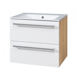 MEREO - Bino, koupelnová skříňka s keramickým umyvadlem 61 cm, bílá/dub (CN670)
