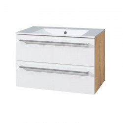 MEREO - Bino, koupelnová skříňka s keramickým umyvadlem 81 cm, bílá/dub (CN671)
