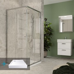 Mereo Kora Lite sprchový set: sprchový kout 80x80x185cm, chrom ALU, sklo čiré, 80 cm, vanička, sifon (CK34133ZH)