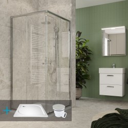 Mereo Kora Lite sprchový set: sprchový kout 80x80x185cm, chrom ALU, sklo čiré, 80 cm, vanička, sifon (CK34133ZM)