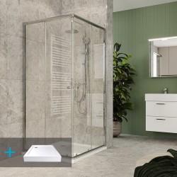 Mereo Kora Lite sprchový set: sprchový kout 90x90x185 cm, chrom ALU, sklo čiré, 90 cm, vanička, sifon (CK34123ZH)