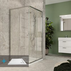 Mereo Kora Lite sprchový set: sprchový kout 90x90x185 cm, chrom ALU, sklo čiré, 90 cm, vanička, sifon (CK34123ZN)