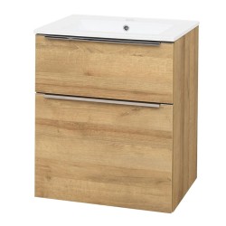 Mereo Mailo, koupelnová skříňka s keramickým umyvadlem 61 cm, dub Riviera, elox AL madlo (CN520A)