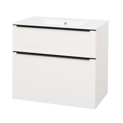 Mereo Mailo, koupelnová skříňka s keramickým umyvadlem 81 cm, bílá mat, černé madlo (CN541B)