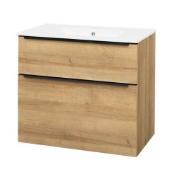 Mereo Mailo, koupelnová skříňka s keramickým umyvadlem 81 cm, dub Riviera, černé madlo (CN521B)