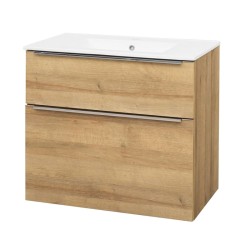 Mereo Mailo, koupelnová skříňka s keramickým umyvadlem 81 cm, dub Riviera, elox AL madlo (CN521A)