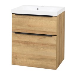 Mereo Mailo, koupelnová skříňka s umyvadlem z litého mramoru 61 cm, dub Riviera, černé madlo (CN520MB)