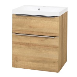 Mereo Mailo, koupelnová skříňka s umyvadlem z litého mramoru 61 cm, dub Riviera, elox AL madlo (CN520MA)