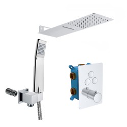 Mereo Sprchová sada s termostatickou podomítkovou tlačítkovou baterií - 3-cestná - hranatý kryt (CB60157TC2N)
