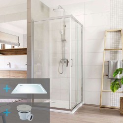 Mereo Sprchový kout, Lima, čtverec, 90x90x190 cm, chrom ALU, sklo Čiré, vanička litý mramor (CK608A23KM)