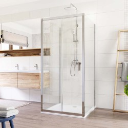 Mereo Sprchový kout, Lima, čtverec do prostoru U, zasunovací, 100x100x100 cm, chrom ALU, sklo Čiré (CK85733K)