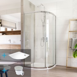 Mereo Sprchový kout, Lima, čtvrtkruh, 80x80x190 cm, R 550, chrom ALU, sklo čiré, vanička litý mramor (CK608B33KM)