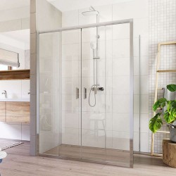Mereo Sprchový kout, Lima, obdélník, čtyřdílné, zasunovací, 140x100 cm, chrom ALU, sklo Čiré (CK88433K)