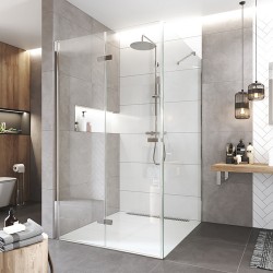 Mereo Sprchový kout, Novea, čtverec, zalamovací, 100x100 cm, chrom ALU, sklo Čiré, dveře levé a pevný díl (CK13833ZL)