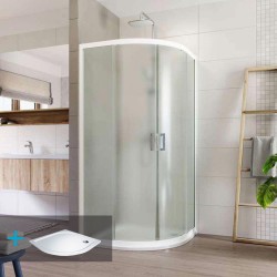 Mereo Sprchový set:, LIMA, čtvrtkruh, 90x90x190 cm, R 550, bílý ALU, sklo Point, vanička litý mramor (CK608B02KM)