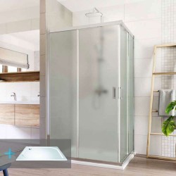 Mereo Sprchový set: LIMA, obdélník, 100x90 cm, chrom ALU, sklo Point, vanička z litého mramoru (CK82422KM)