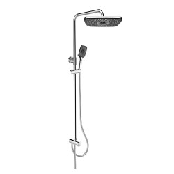 Mereo Sprchový set s tyčí, hadicí, ruční a talíř. hranatou sprchou, černá (CB95001SB2)