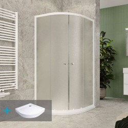 Mereo Sprchový set z Kory Lite, čtvrtkruh, 90 cm, bílý ALU, sklo Grape a vysoké SMC vaničky (CK35121ZH)