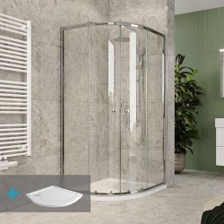 Mereo Sprchový set z Kory Lite, čtvrtkruh, 90 cm, chrom ALU, sklo Čiré a nízké SMC vaničky (CK35123ZN)