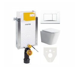 Mereo WC set - Rimless WC hranaté, modul pro zazdění, bílé hranaté tlačítko (MM01SETRB)