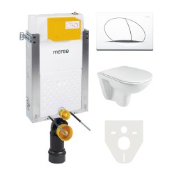 Mereo WC set - Rimless WC, modul pro zazdění, bílé oválné tlačítko (MM01SETR)