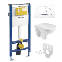 Mereo WC set - Rimless WC oblé, modul pro sádrokarton, bílé oválné tlačítko (MM02NSETRS110)
