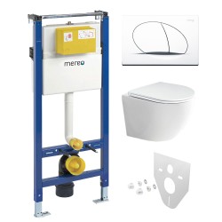 Mereo WC set - Rimless WC oblé, modul pro sádrokarton, bílé oválné tlačítko (MM02NSETRS210)