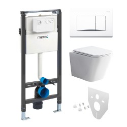 Mereo WC set - Smart flush rimless WC hranaté, modul pro sádrokarton, bílé hranaté tlačítko (MM02NSETRT320)