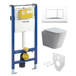 Mereo WC set - Smart flush rimless WC hranaté, modul pro sádrokarton, bílé hranaté tlačítko (MM02NSETRT320)