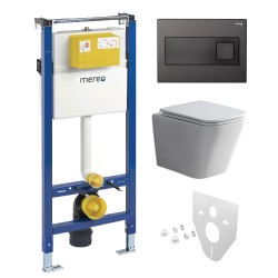 Mereo WC set - Smart flush rimless WC hranaté, modul pro sádrokarton, černé hranaté tlačítko (MM02NSETRT331)