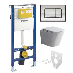 Mereo WC set - Smart flush rimless WC hranaté, modul pro sádrokarton, chrom hranaté tlačítko lesklé (MM02NSETRT322)
