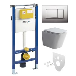 Mereo WC set - Smart flush rimless WC hranaté, modul pro sádrokarton, chrom hranaté tlačítko matné (MM02NSETRT321)