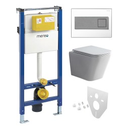 Mereo WC set - Smart flush rimless WC hranaté, modul pro sádrokarton, hranaté tlačítko bílá/chrom (MM02NSETRT330)