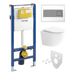 Mereo WC set - Smart flush rimless WC oblé, modul pro sádrokarton, bílé hranaté tlačítko (MM02NSETRT230)