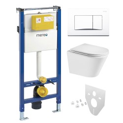 Mereo WC set - Smart flush rimless WC oblé, modul pro sádrokarton, bílé hranaté tlačítko (MM02NSETRT520)