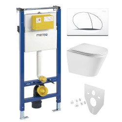 Mereo WC set - Smart flush rimless WC oblé, modul pro sádrokarton, bílé oválné tlačítko (MM02NSETRT510)