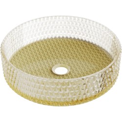 MEXEN - Aura skleněné umyvadlo na desku 39 x 39, transparent/zlato (24013951)