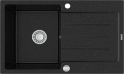 MEXEN - Bruno granitový dřez 1 s odkapávačem 795x495 mm, černá / stříbrná metalíza (6513791010-73)