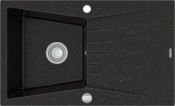 MEXEN - Cesar granitový dřez 1-mísa dřez s odkapávač 775x470 mm, černá / kovové zlato (6514771010-75)