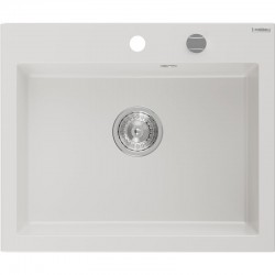 MEXEN - Elix granitový dřez 1-miska 600 x 500 mm, bílá, sifon chrom (6525601005-20)