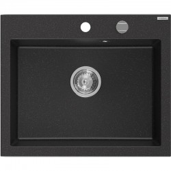 MEXEN - Elix granitový dřez 1-miska 600 x 500 mm, černá/stříbrná metalik, sifon chrom (6525601005-73)