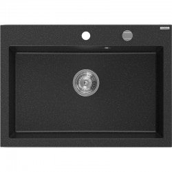 MEXEN - Elix granitový dřez 1-miska 700 x 500 mm, černá/stříbrná metalik, sifon chrom (6526701005-73)