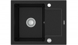 MEXEN - Enzo granitový dřez 1-mísa dřez s vypouštěním krátký Board 576x465 mm, černá / stříbrná metalíza (6506571005-73)