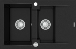 MEXEN - Gaspar žula dřez 1,5-mísa dřez s vypouštěním krátký odkapávač 737x475 mm, černá (6507731505-77)